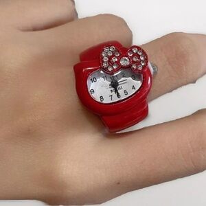 Hello Kitty Finger Watch Adjustable Steel Strap Red Glass Face